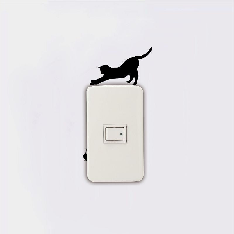 DSU Cat Catching Mouse Vinyl Switch Sticker Funny Cartoon Anima Wall Decal Home Decor
