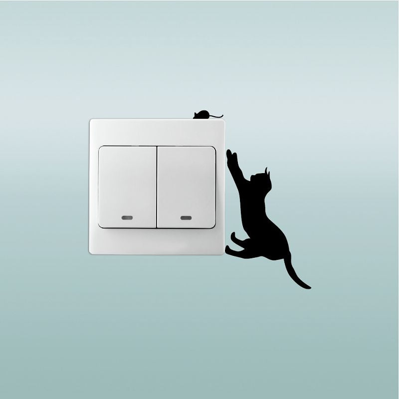 DSU Cat Catching Mouse Vinyl Switch Sticker Funny Cartoon Anima Wall Decal Home Decor