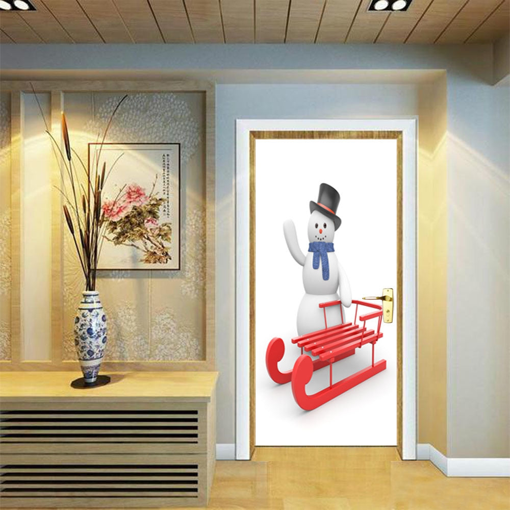 DSU Christmas Snowman and Sleigh Wall Sticker Mural Bedroom Door Poster Home Decor