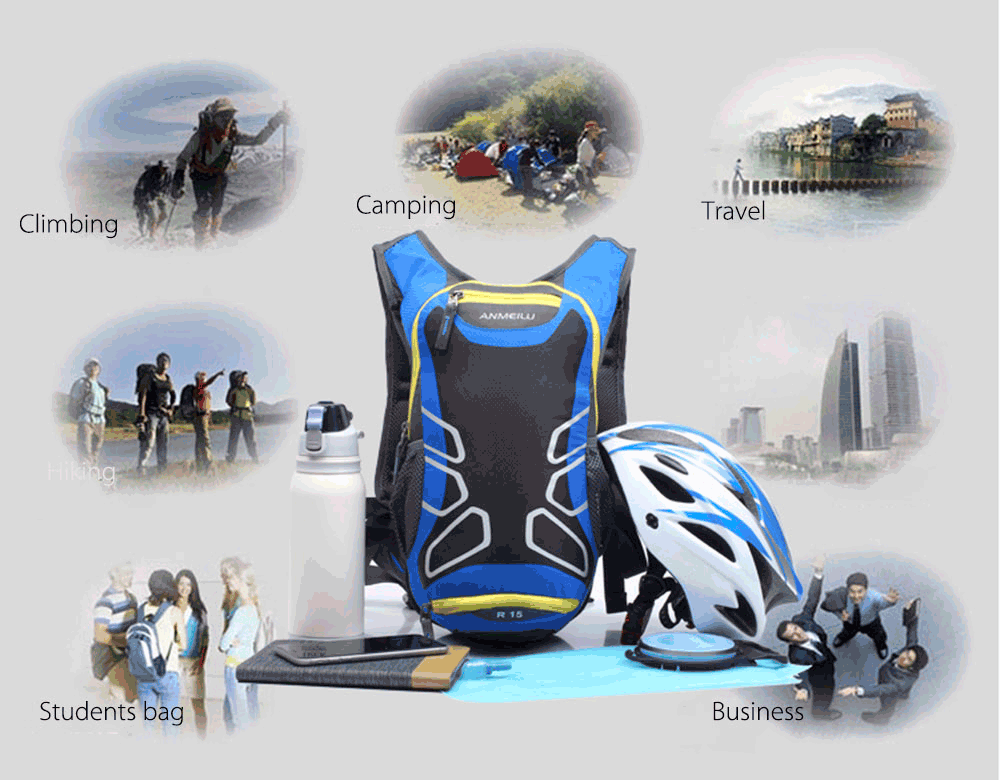 ANMEILU 15L Unisex Cycling Hiking Climbing Bicycle Pack Backpack with Rain Helmet Cover