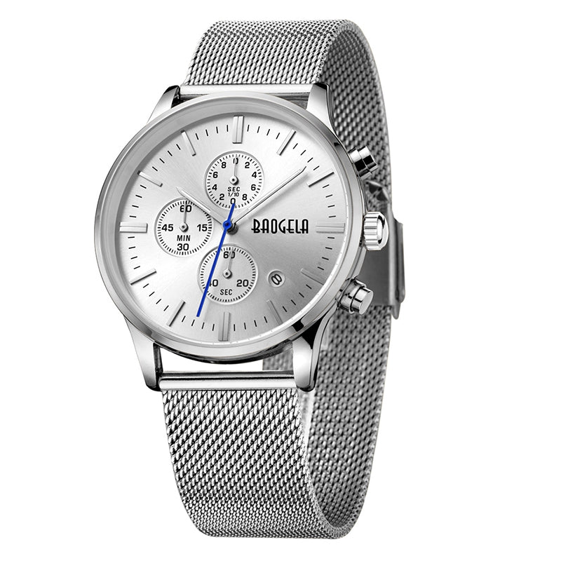 BAOGELA 1611 Chronograph Men Watch with Multi-function Stainless Steel Mesh Band