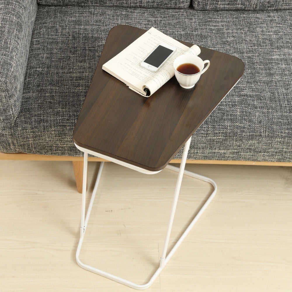 C Shape Small Side Computer Tray Table for Living Room / Bedroom Toughened Wood Top