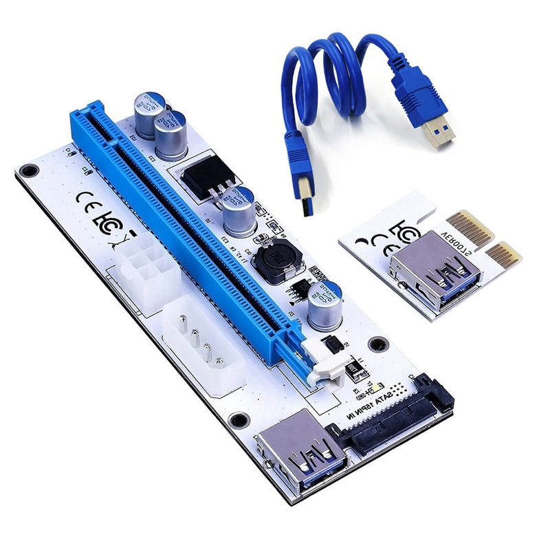 008S PCI-E Express 1x to 16x USB Riser Adapter Card Cable Molex/6pin/Sata USB 3.1 Extension Conn...