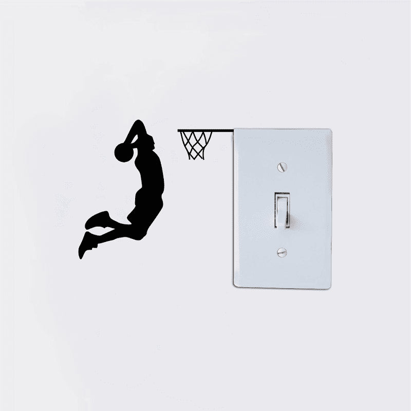 Basketball Player Dunk Silhouette Light Switch Sticker Cartoon Sport Vinyl Decal