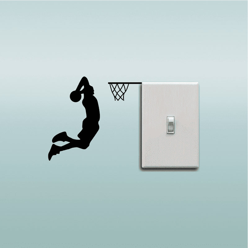 Basketball Player Dunk Silhouette Light Switch Sticker Cartoon Sport Vinyl Decal