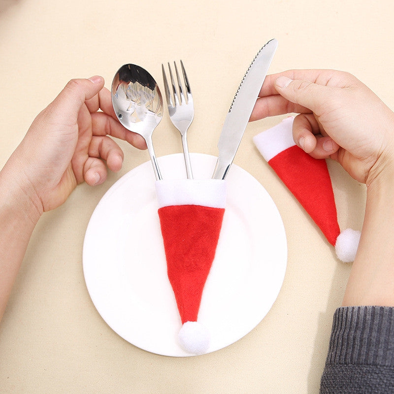 4pcs Christmas Hat Decoration Knife and Fork Bag