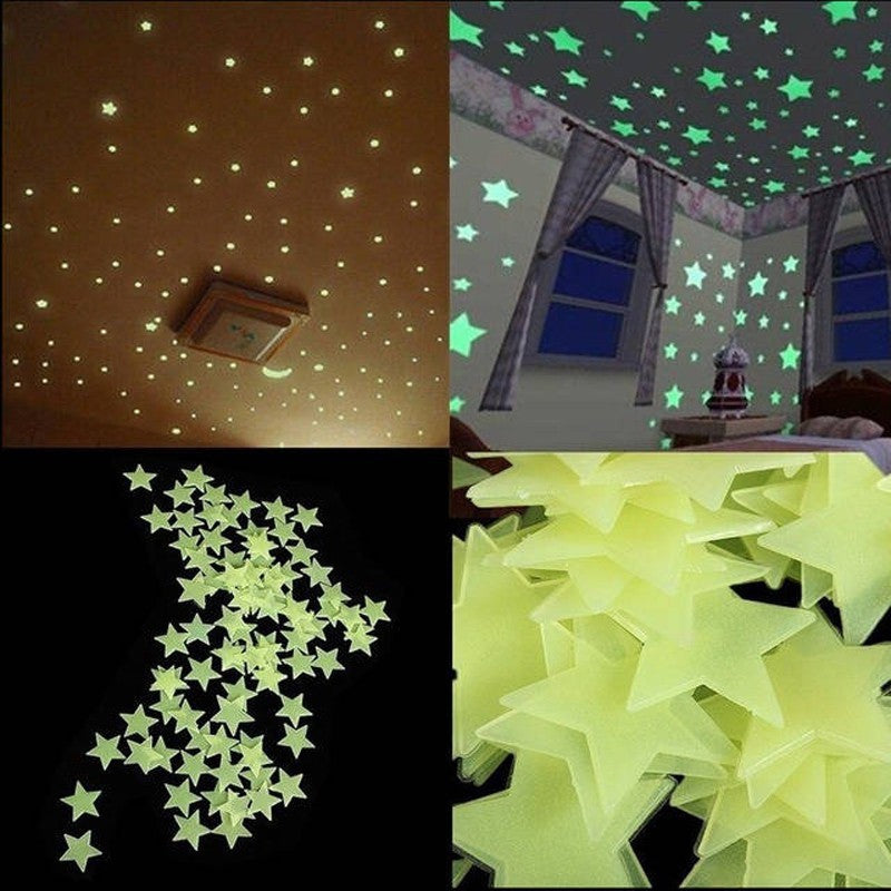 100Pcs DIY Baby Kids Home Bedroom Ceiling Dreamy Noctilucent Fluorescent  Dark Stars Wall Sticke...