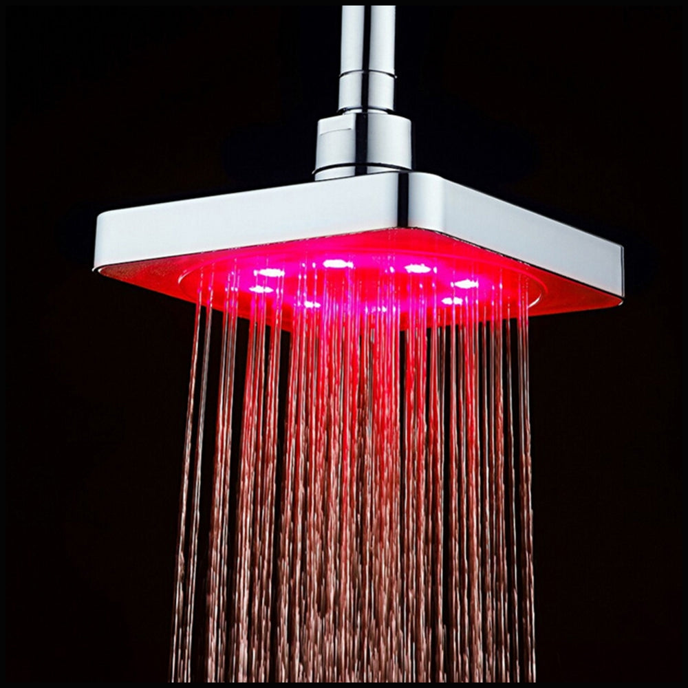 6 Inch Square 7 Colors Changing LED Shower Head Bathroom Rainfall Spray Heads