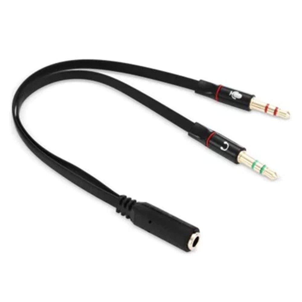 3.5mm Female to 2 Male Adapter Cable for Headset / Flat Cable