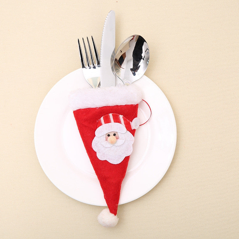 2pcs Snowman and Santa Claus Christmas Hat Decoration Knife and Fork Bag