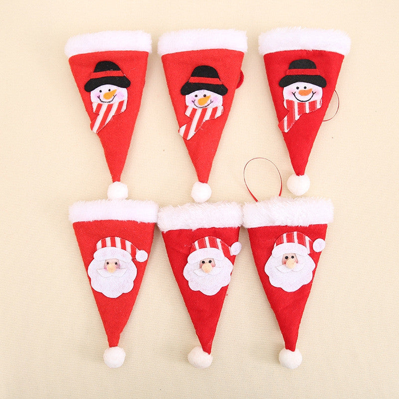 2pcs Snowman and Santa Claus Christmas Hat Decoration Knife and Fork Bag