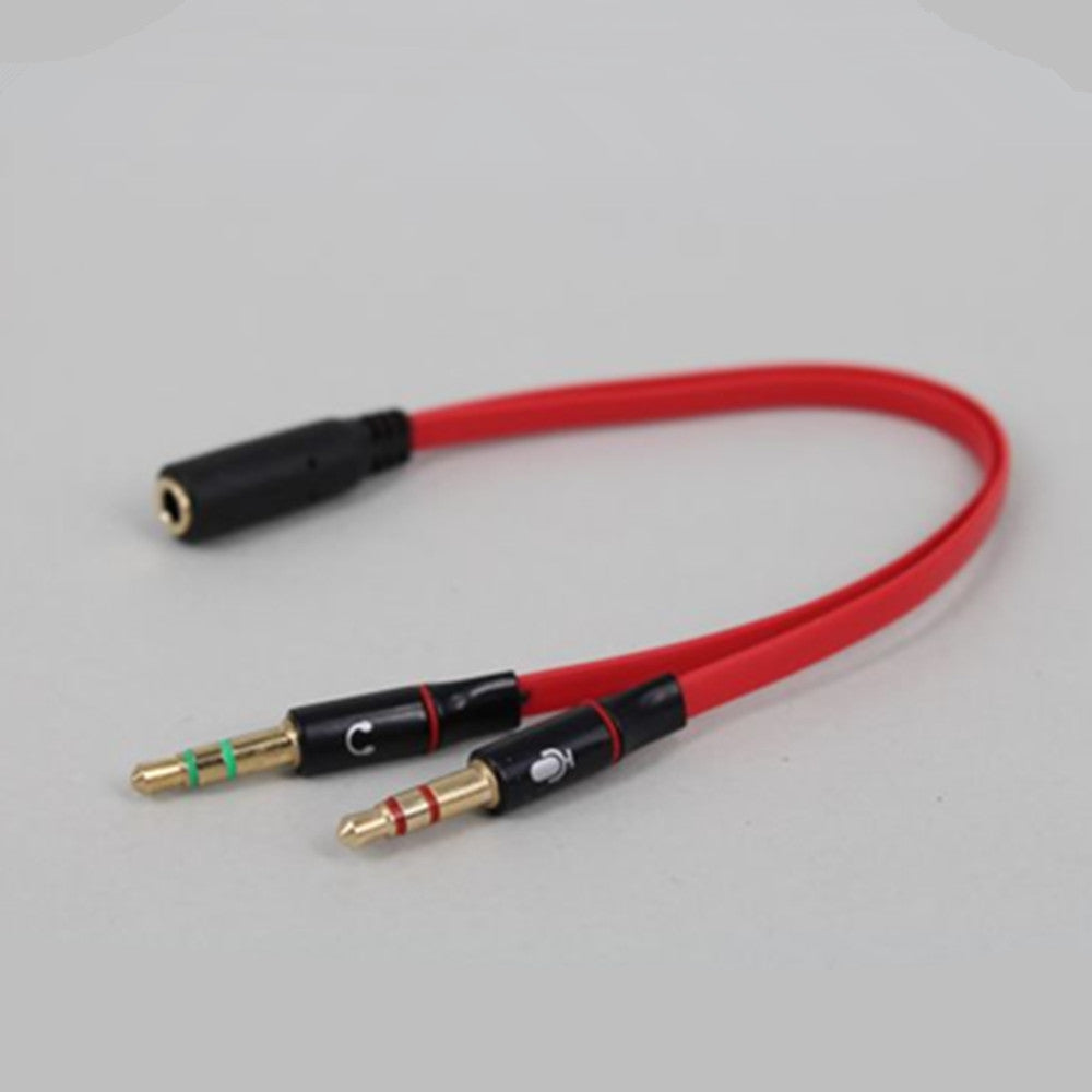 3.5mm Female to 2 Male Adapter Cable for Headset / Flat Cable