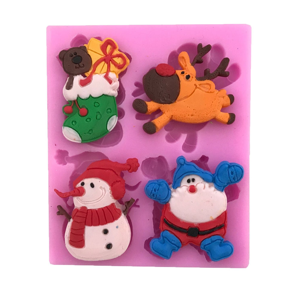 AY - X198 Christmas Series of Elk Snowman Socks Silicone Cake Decoration Mold