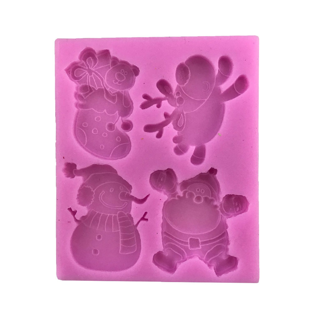 AY - X198 Christmas Series of Elk Snowman Socks Silicone Cake Decoration Mold