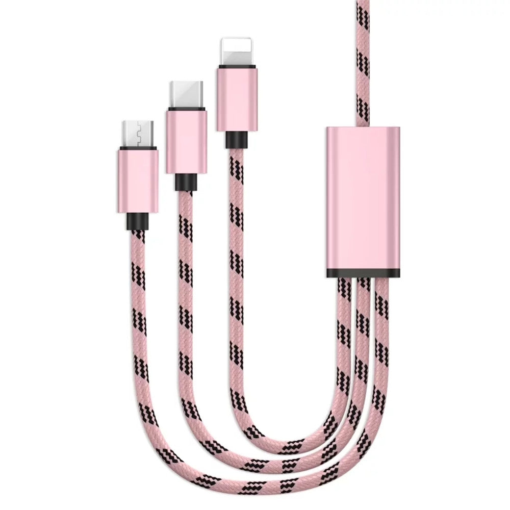 1.2m 3 in 1 Micro USB Type-C 8 Pin Data Charging Cable for iPhone / Samsung / Huawei