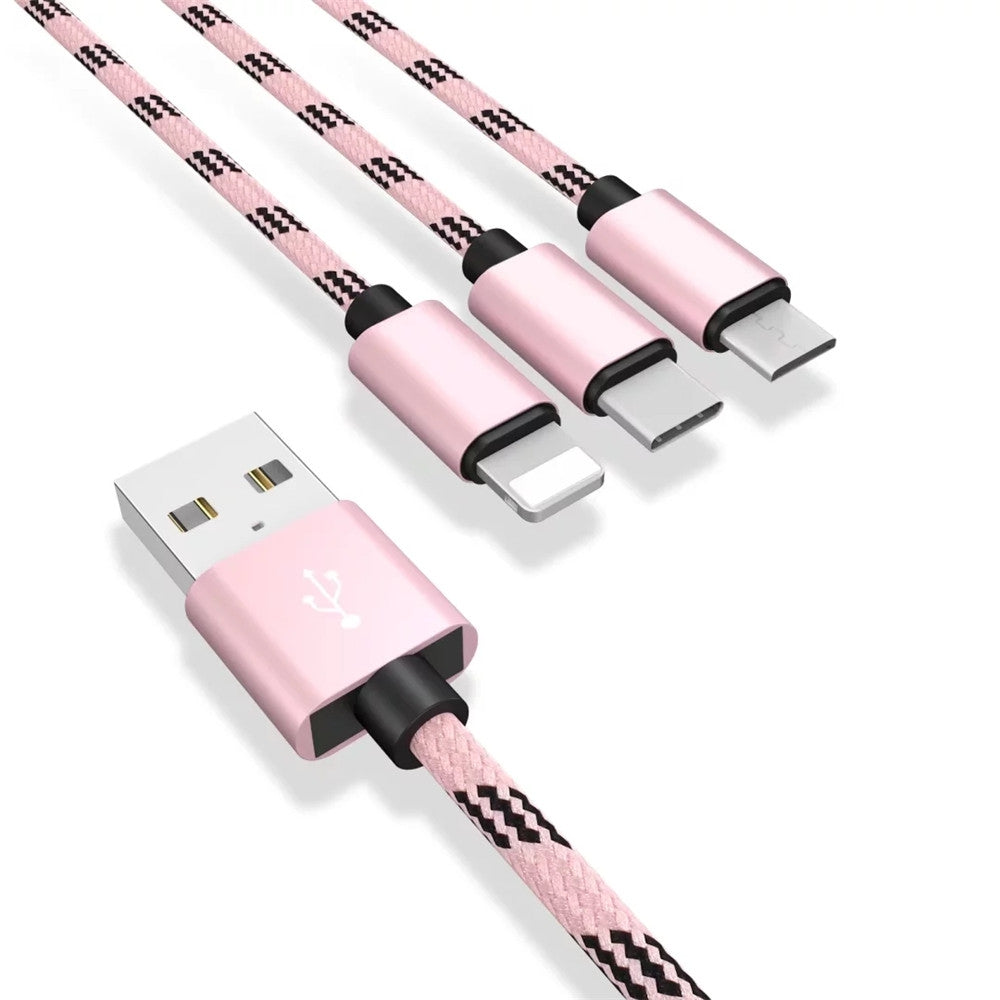 1.2m 3 in 1 Micro USB Type-C 8 Pin Data Charging Cable for iPhone / Samsung / Huawei