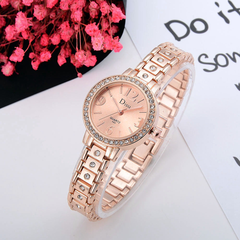 Disu Fashion Ladies Dress Quartz Alloy Bracelet Wrist Rose Gold Watch