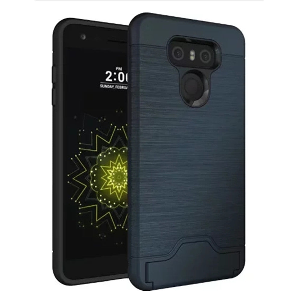 Cover Case LG G6 2 in 1 Hybrid Wire Drawing Armor PC +TPU Case With Stand Card Holder