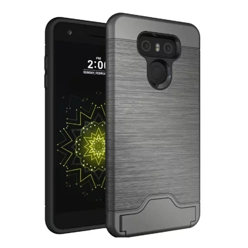 Cover Case LG G6 2 in 1 Hybrid Wire Drawing Armor PC +TPU Case With Stand Card Holder