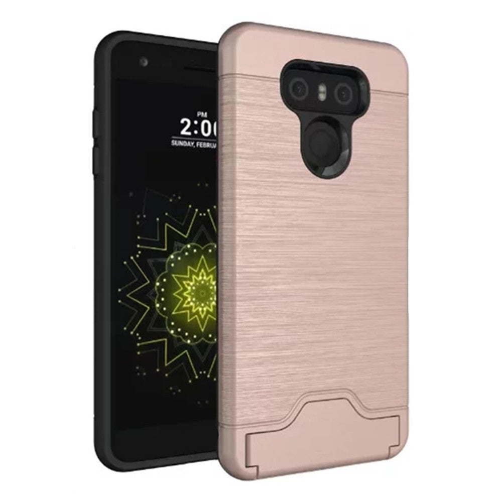 Cover Case LG G6 2 in 1 Hybrid Wire Drawing Armor PC +TPU Case With Stand Card Holder