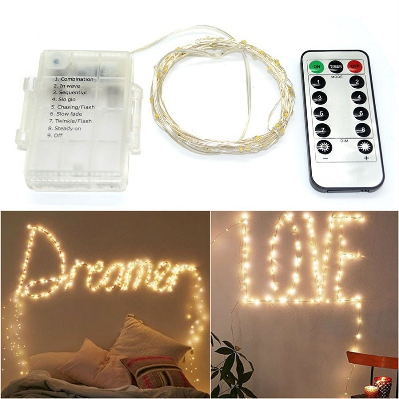 1PC 5M/10M 50/100 LEDs Battery Operated Waterproof IP65 Silver Wire String Light Party Decor Lam...