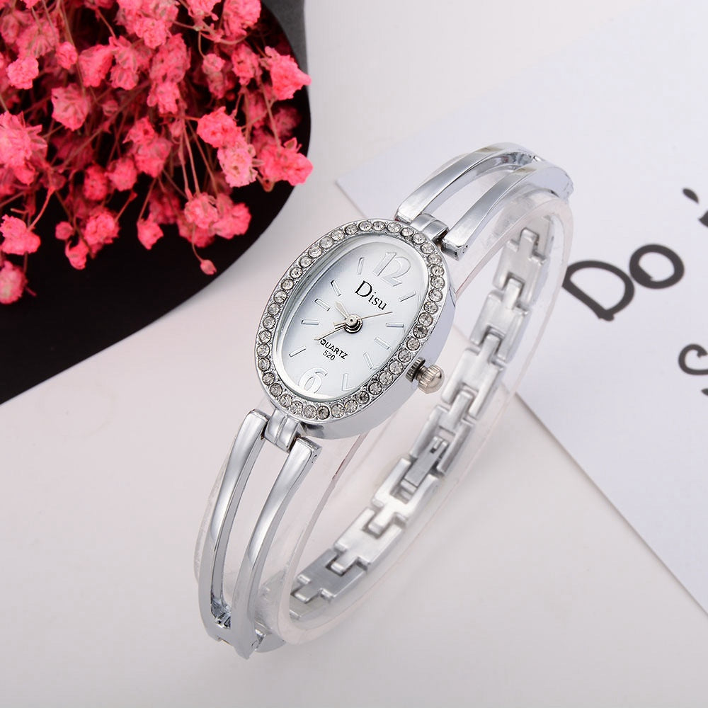 Disu Fashion Diamond Ladies Dress Quartz Alloy Bracelet Wrist Watch