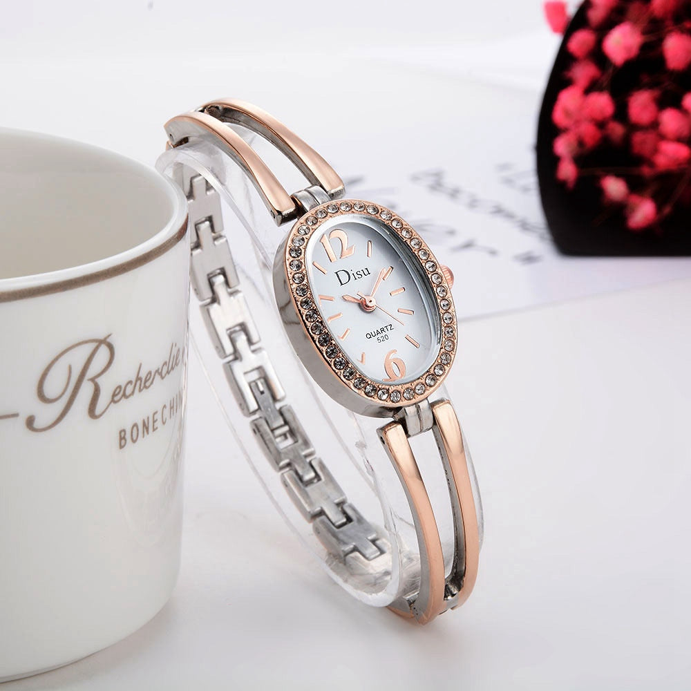 Disu Fashion Diamond Ladies Dress Quartz Alloy Bracelet Wrist Watch