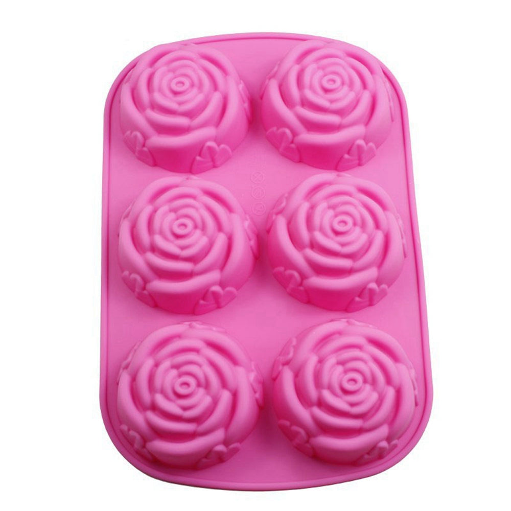 6 Rose Handmade Soap Mold Silicone Cake Chocolate Jelly Pudding Ice Pan