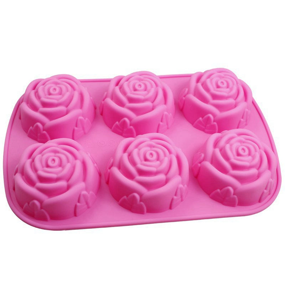 6 Rose Handmade Soap Mold Silicone Cake Chocolate Jelly Pudding Ice Pan