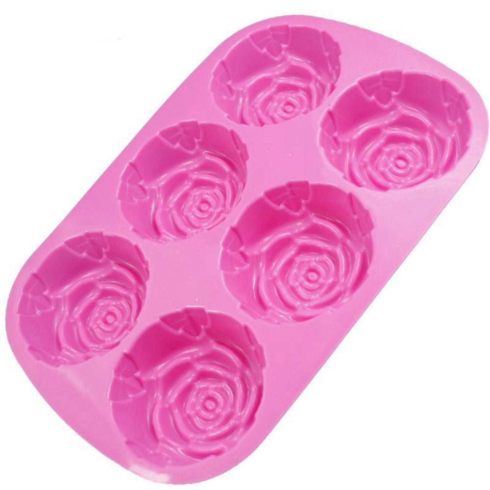 6 Rose Handmade Soap Mold Silicone Cake Chocolate Jelly Pudding Ice Pan