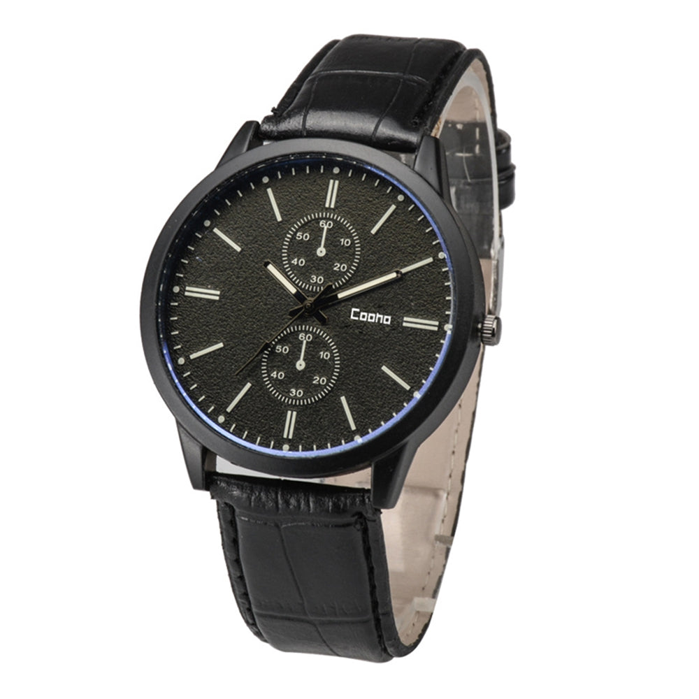 Cooho Men Luminous Pointer Leather Band Student Quartz Watch