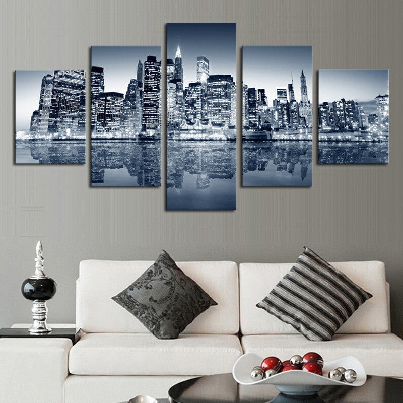 5PCS Urban Landscape Printed Canvas Unframed Wall Art