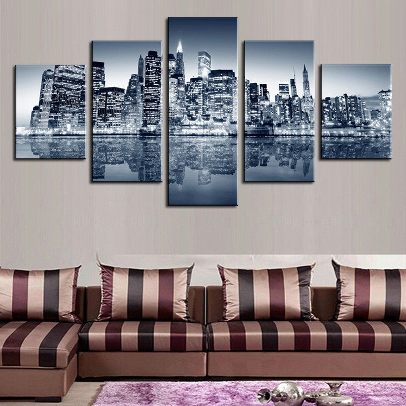 5PCS Urban Landscape Printed Canvas Unframed Wall Art