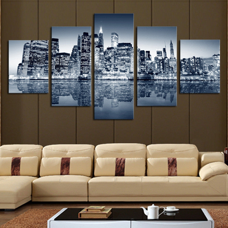 5PCS Urban Landscape Printed Canvas Unframed Wall Art