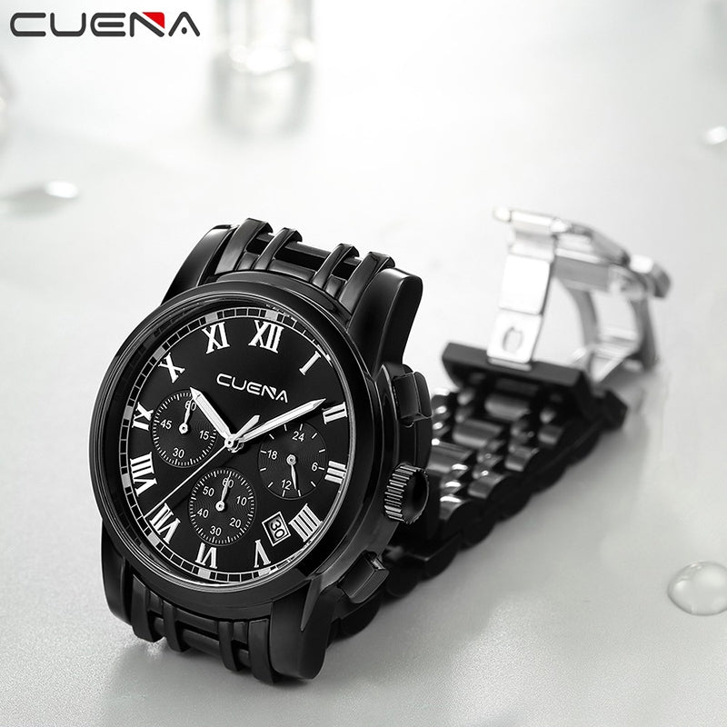 CUENA 6809G Men Fashion Sports Watch Alloy Case Stainless Steel Band Small Dial Watch