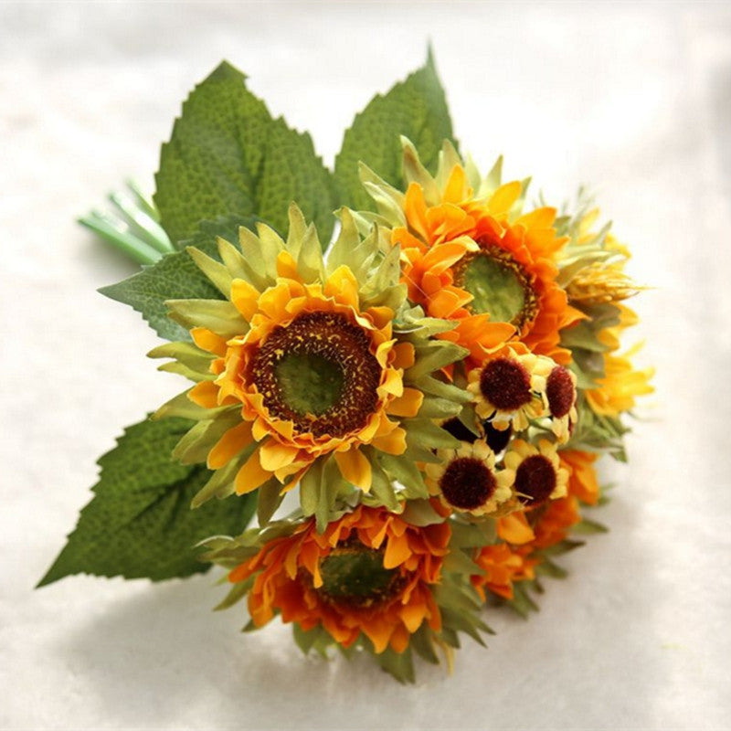 5 Count Artificial Dried Flower Sunflower Bouquet Home Decoration 25CM