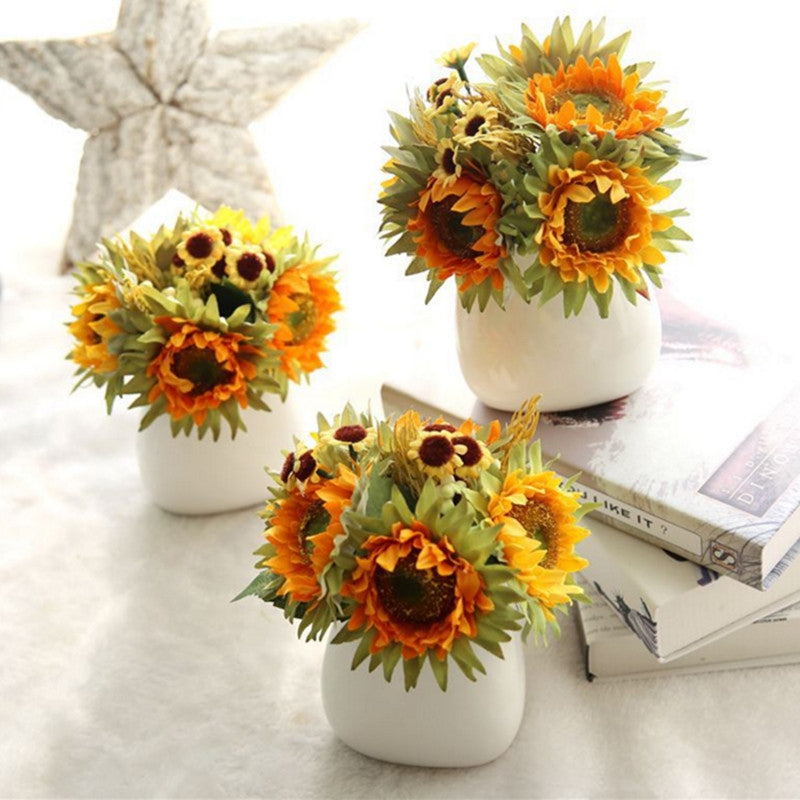 5 Count Artificial Dried Flower Sunflower Bouquet Home Decoration 25CM