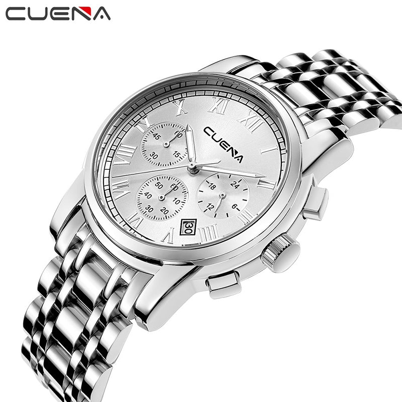 CUENA 6809G Men Fashion Sports Watch Alloy Case Stainless Steel Band Small Dial Watch