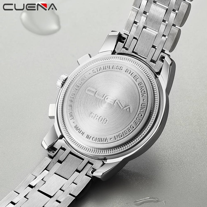 CUENA 6809G Men Fashion Sports Watch Alloy Case Stainless Steel Band Small Dial Watch