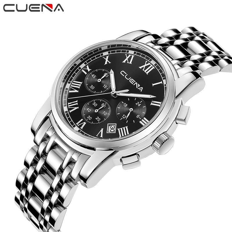 CUENA 6809G Men Fashion Sports Watch Alloy Case Stainless Steel Band Small Dial Watch