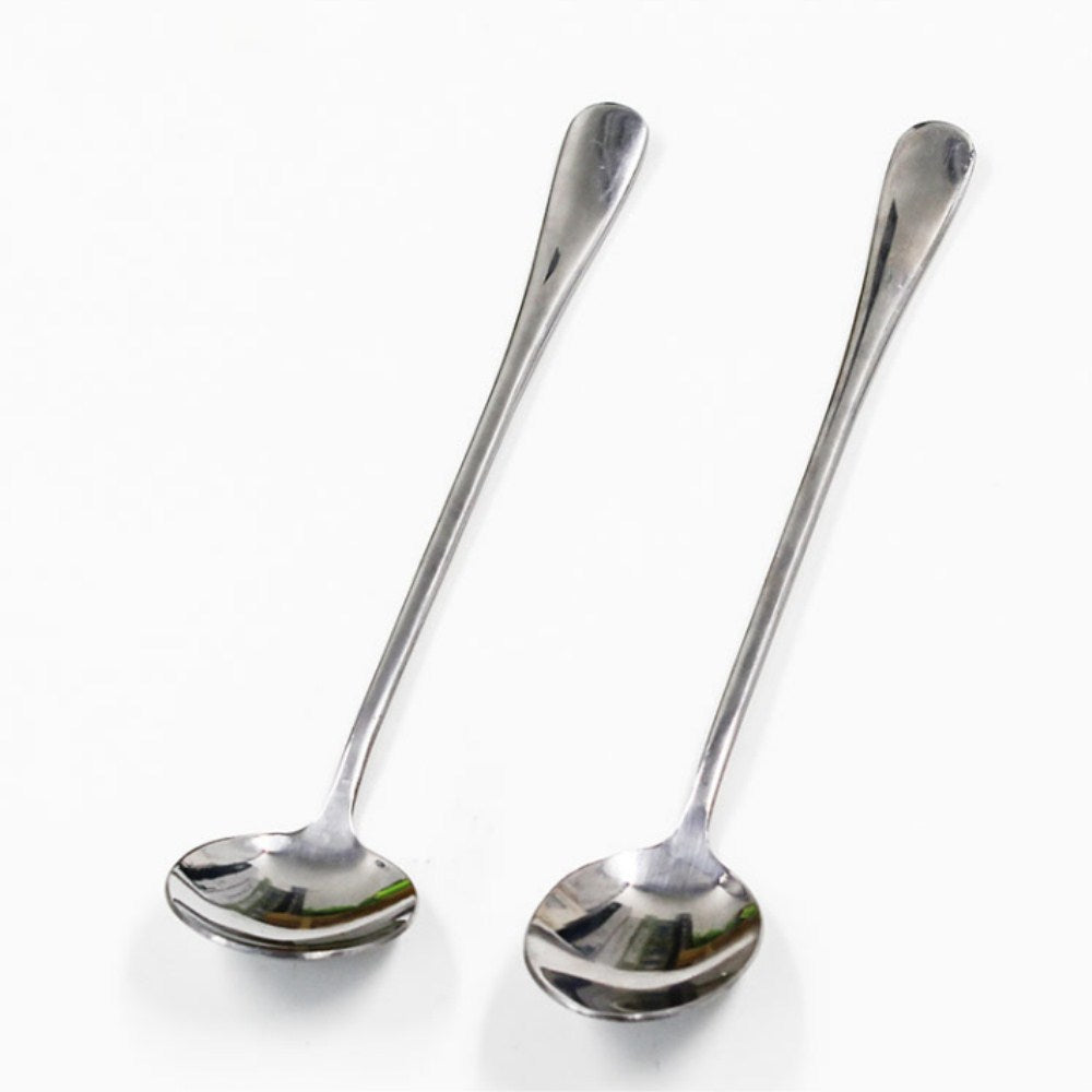 2PCS 410 Stainless Steel Coffee Dessert Long Handle Tip Round Spoon