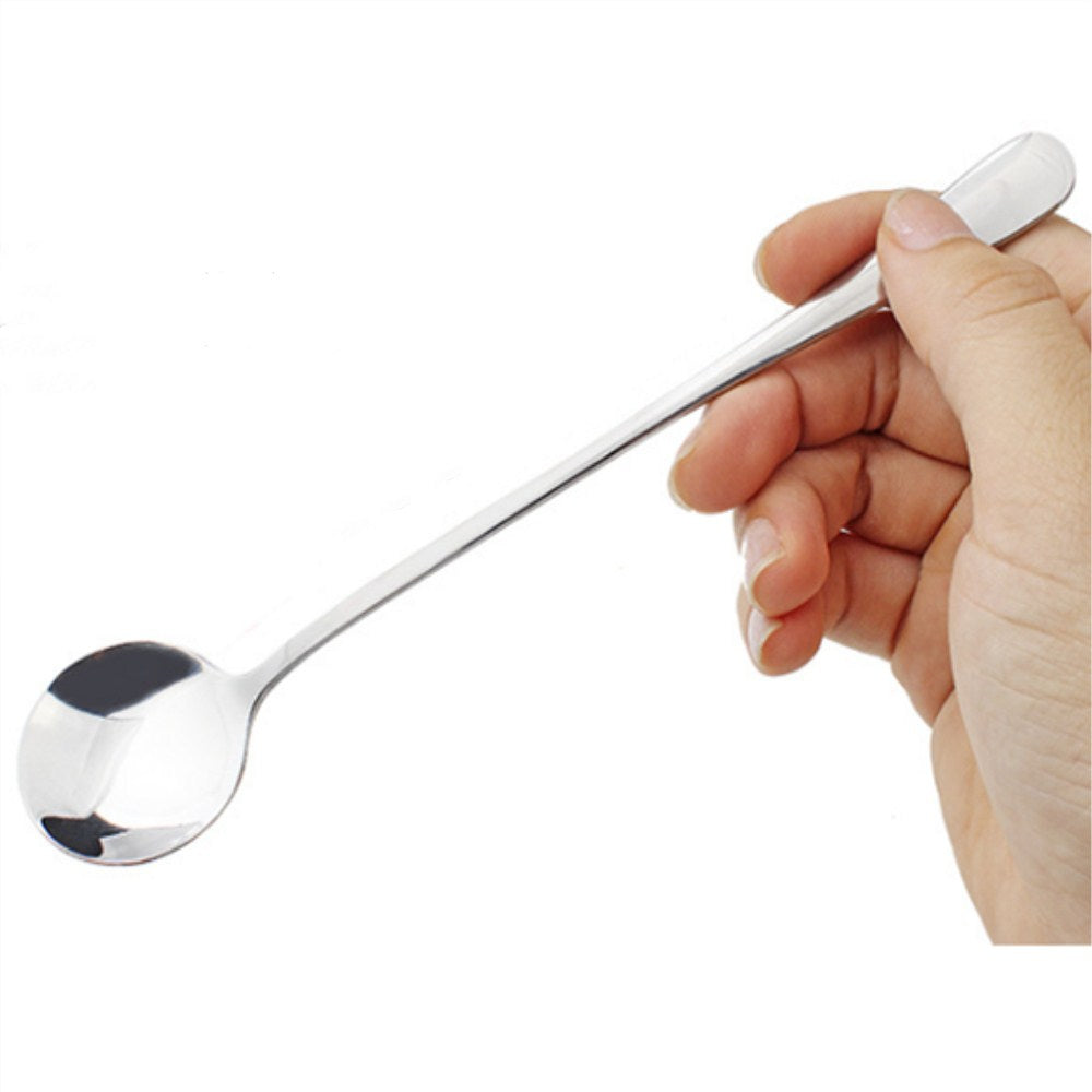 2PCS 410 Stainless Steel Coffee Dessert Long Handle Tip Round Spoon