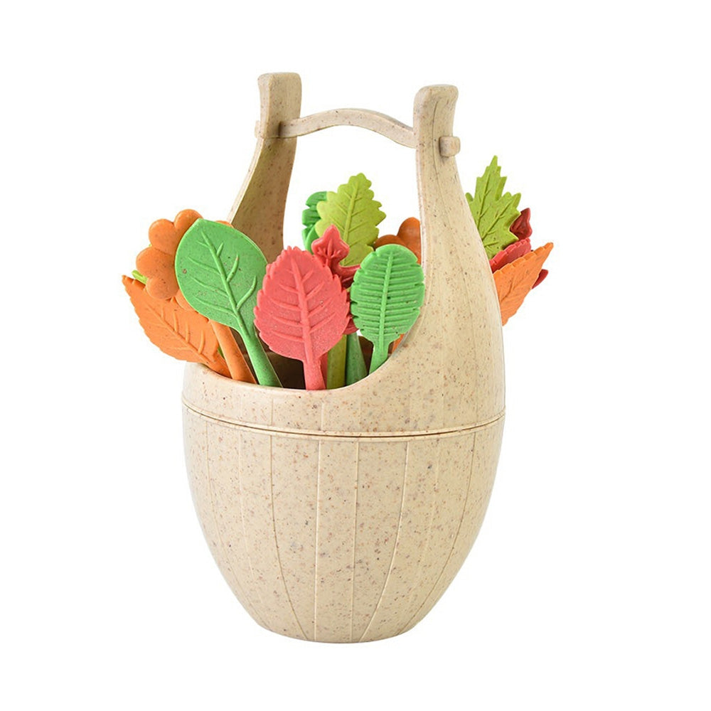 Creative Wheat Straw Cask and Leaves Design Fruit Fork