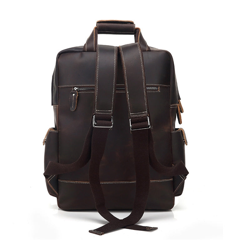 AUGUR Men Backpack Retro Genuine Leather Multi Pocket Waterproof Travelling Large Capacity Bag