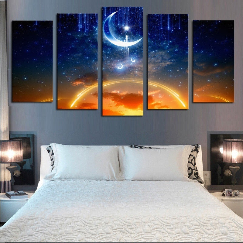 5PCS Dreamsky Moon Printed Canvas Unframed Wall Art