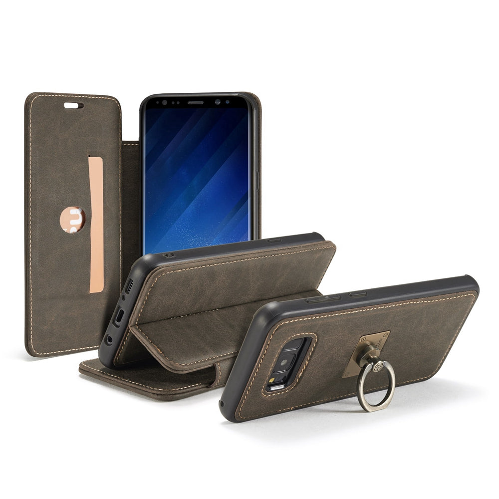 CaseMe Detachable Genuine Leather Wallet Case Cover with Stand Ring for Samsung Galaxy S8