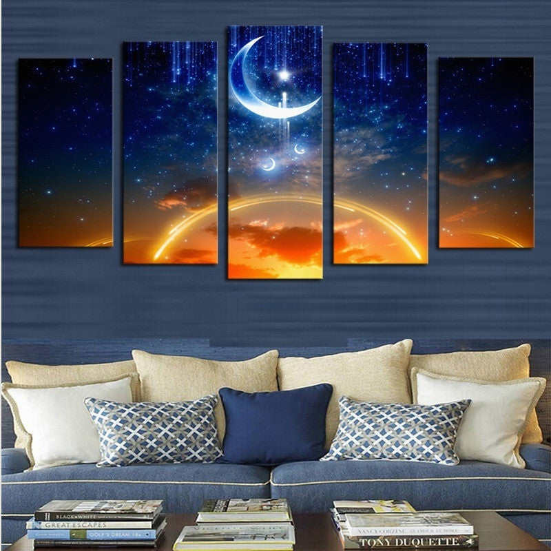 5PCS Dreamsky Moon Printed Canvas Unframed Wall Art