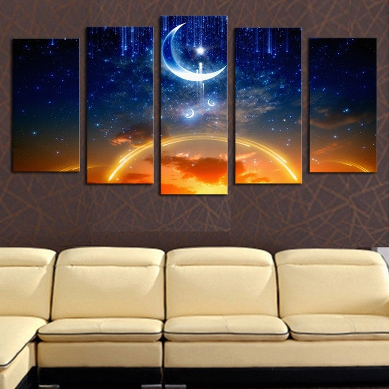 5PCS Dreamsky Moon Printed Canvas Unframed Wall Art