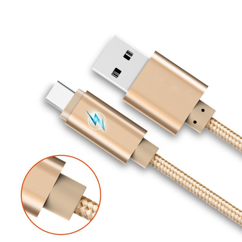 1m Cable for Type-C Led Breath Light Braided Charging Data Charger