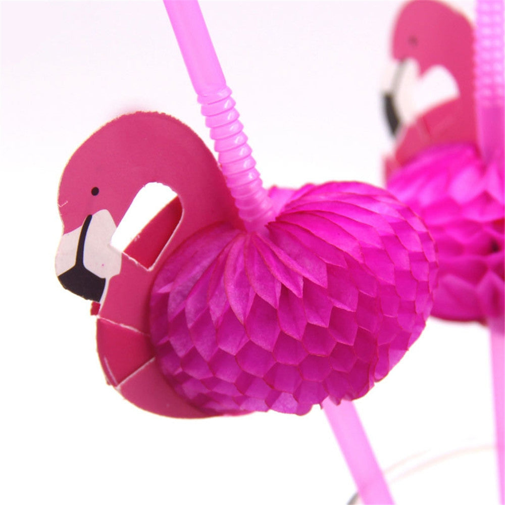 6pcs 3D Flamingo Plastic Drinking Straws  Birthday/Wedding/Party Decoration